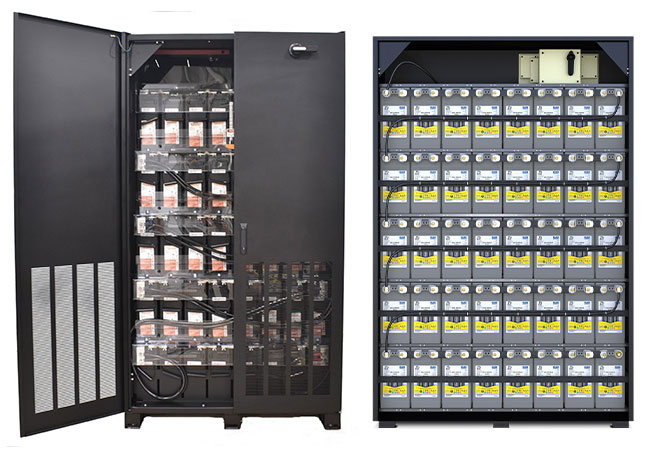 Battery cabinets with C&D and EnerSys pure lead batteries.