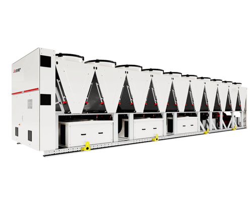 Angled side view of Mitsubishi Electric chiller.