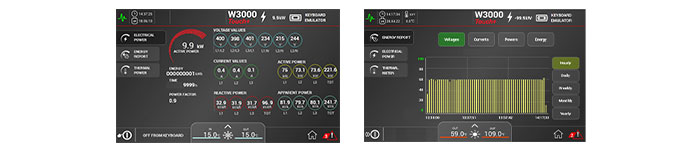 Two HMI screens of data from Mitsubishi Electric's Chiller.