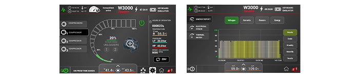 HMI screens of compressor data from Mtisubishi Electric's chiller.